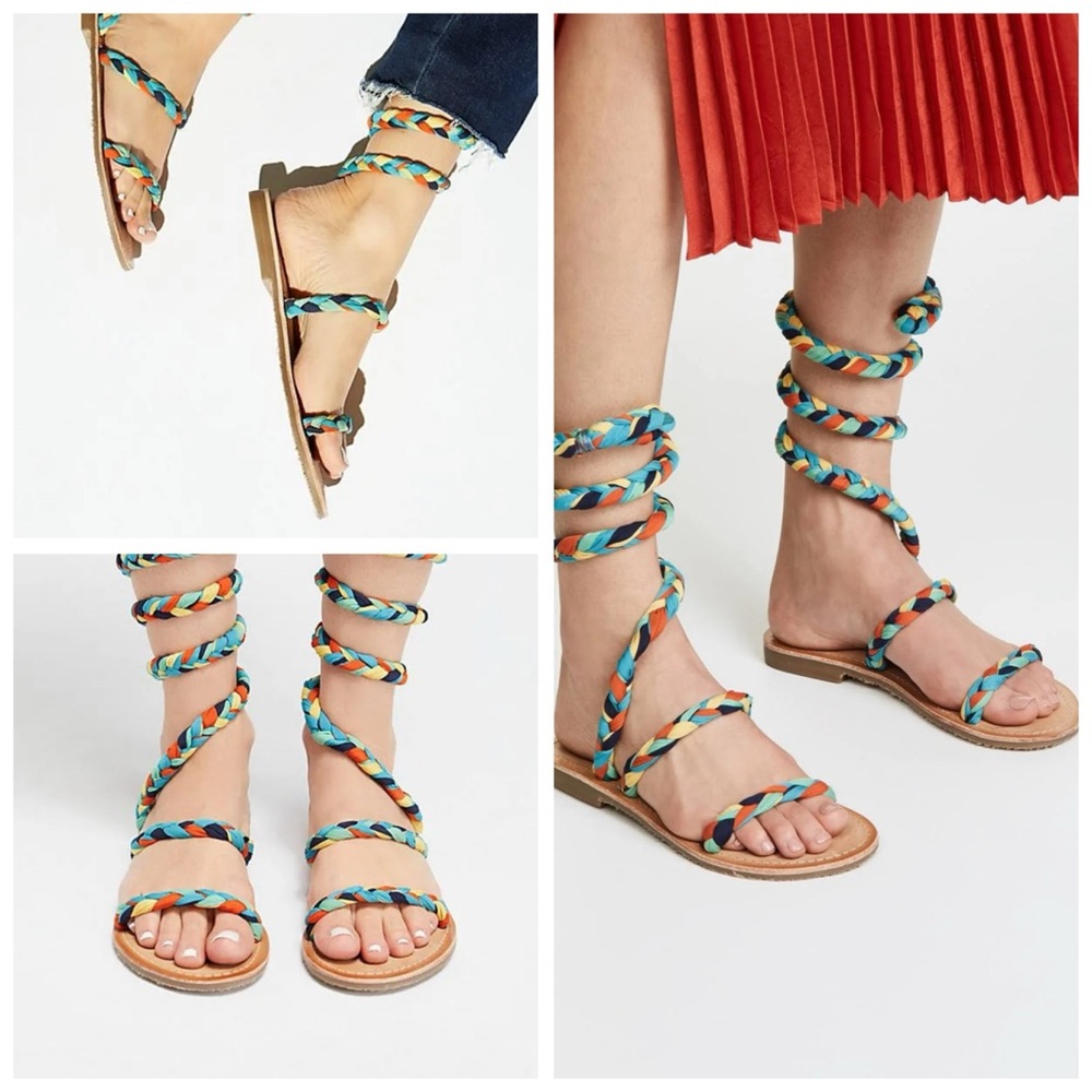 Free People NEW Havana Braided Gladiator Sandal Boho Adjustable Wrap Leather 8.5